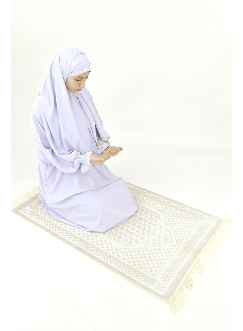  داماس كولكشن باس صلاة نسائي قطعة واحدة من قماش كريب فوكا فاخر مع وشاح متصل وجيب – ملابس صلاة شرعية مريحة - Image 3